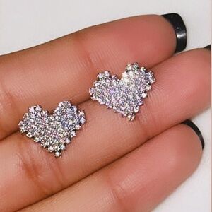 COPY - NEW 14k White Gold Plated Lab Created Diamonds Heart Shape Studs Earrings